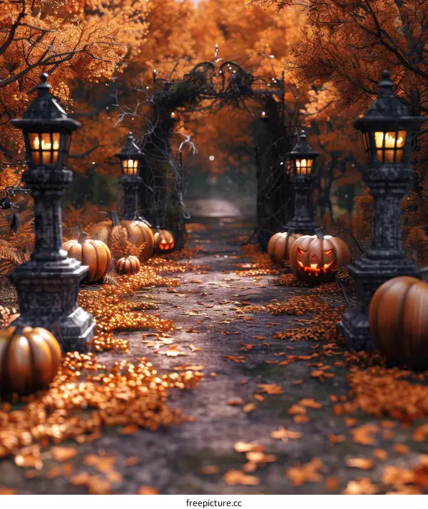 Spooky Halloween Pumpkin Patch at Night