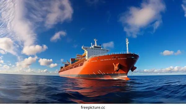 A large container ship sails through the vast ocean