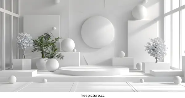 Abstract White Geometric Shapes with Plants