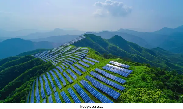 A solar farm in the mountains