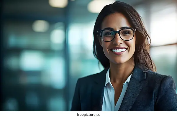 Smiling Businesswoman Wearing Glasses in Office