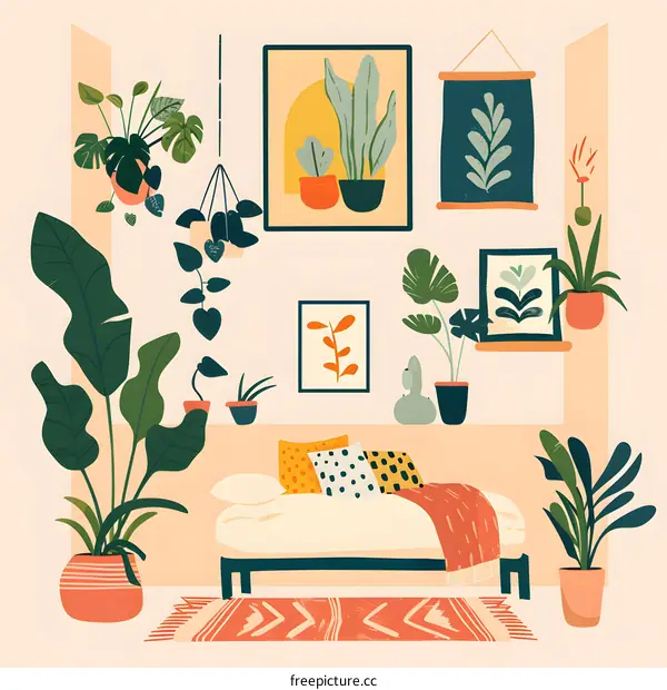 Interior Design With Plants And Pillows