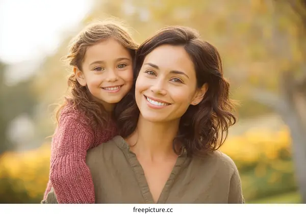 Mother and Daughter in Autumn Park