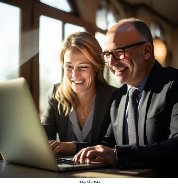 Business Colleagues Working Together On Laptop Smiling