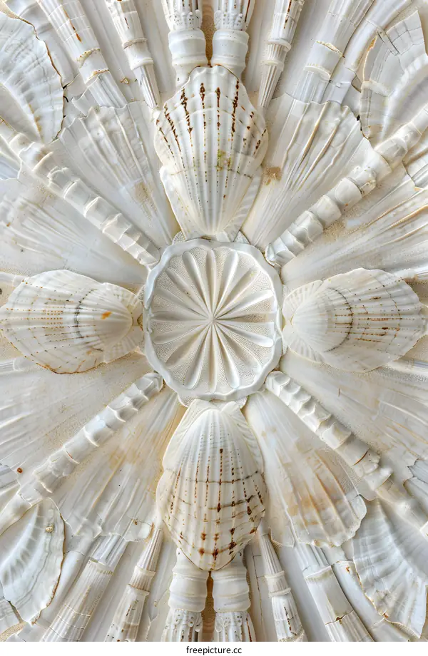 White round stone wall carving with seashell patterns