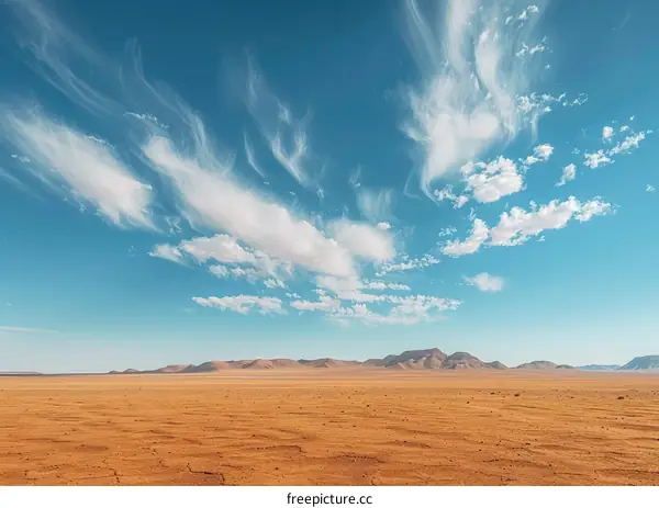 A vast desert landscape with mountains in the horizon