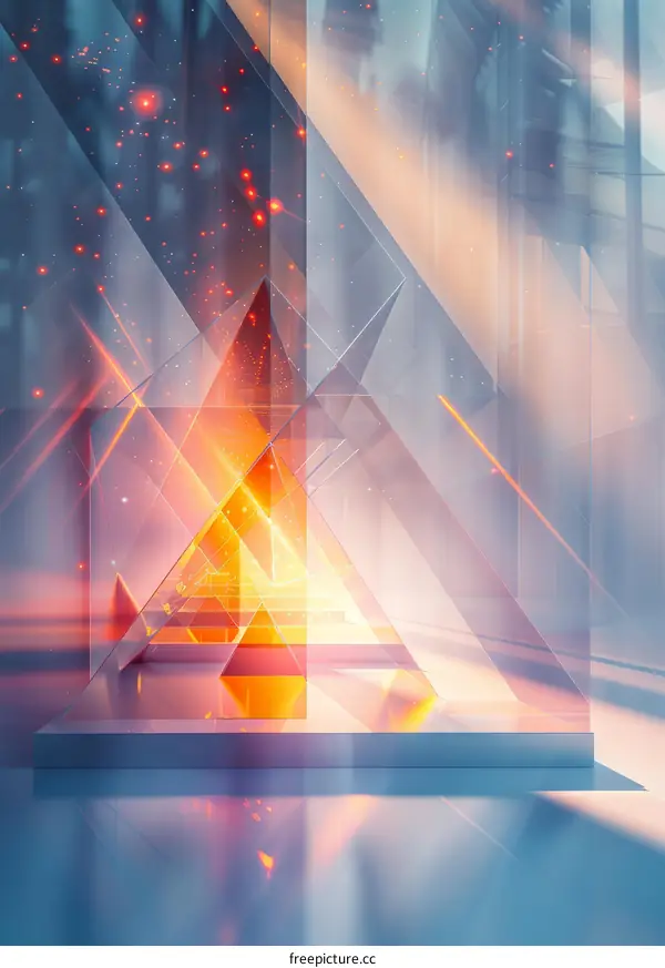 3D rendering of a triangular structure made of glass and light