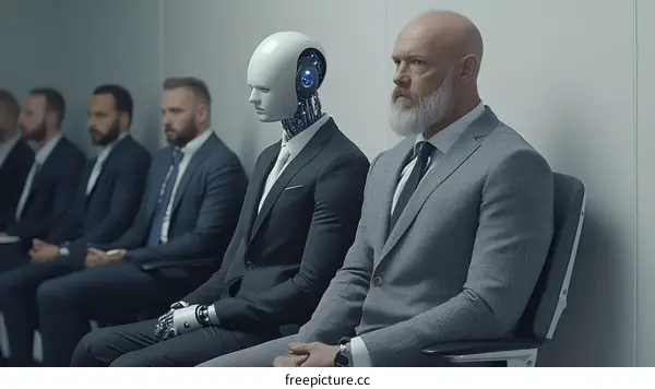 Business meeting with robot and human