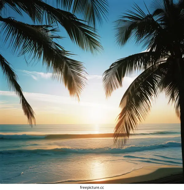 Beach sunset with palm trees
