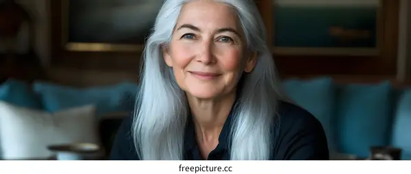 Portrait of a Senior Woman with White Hair Smiling