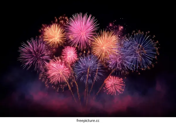 Colorful Fireworks Exploding in the Night Sky