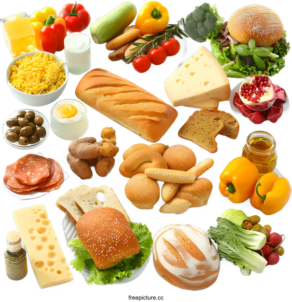 [Transparent Background PNG]Collection of Various Food Items on White Background