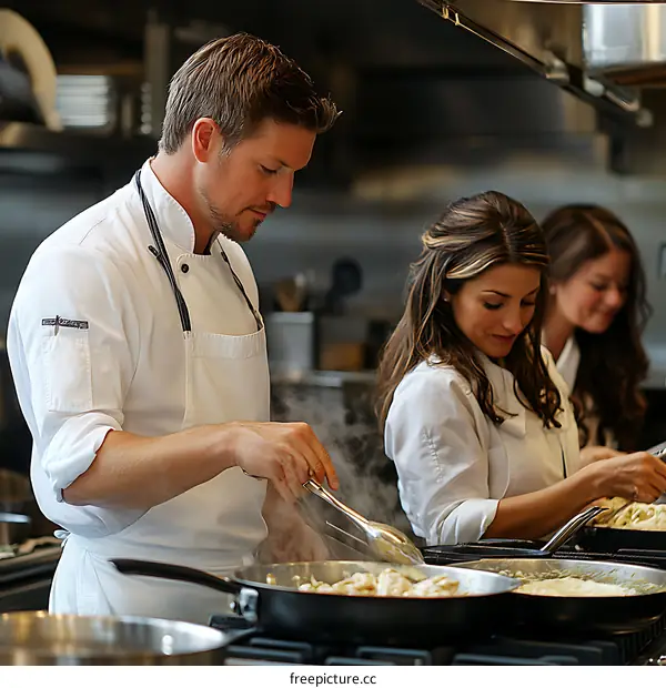 Professional Chefs Preparing Food in a Commercial Kitchen
