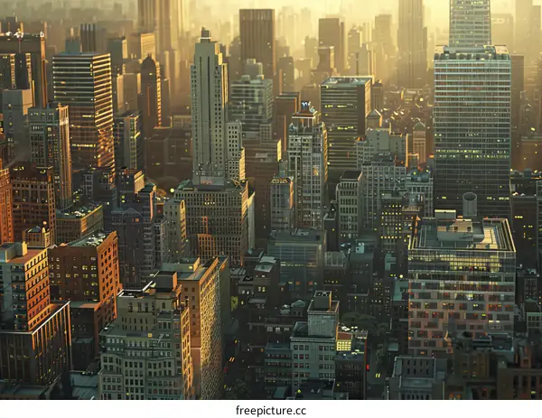Aerial View of a Busy Cityscape at Sunrise