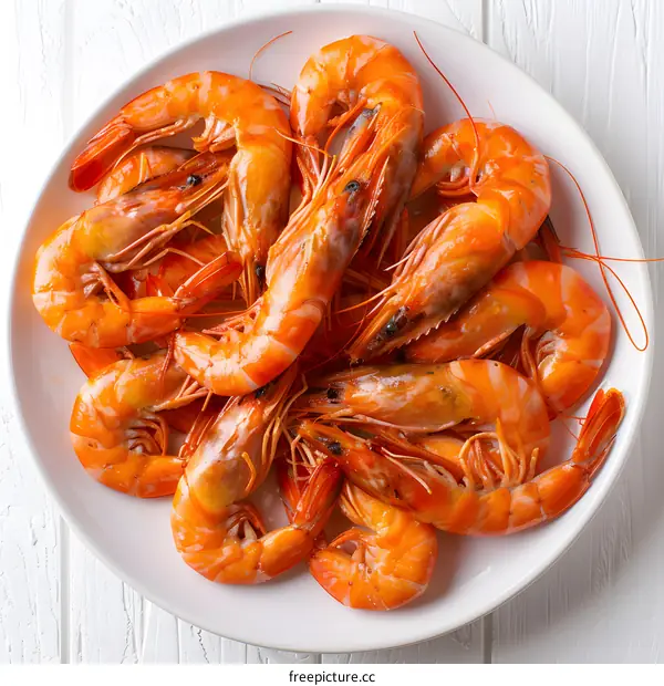 Cooked prawns on white plate