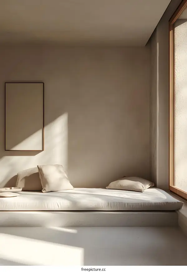 Minimalist Interior Design with Window Sunlight and a Cushion Seating Area