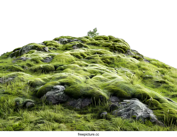 [Transparent Background PNG]Green Moss Covered Rocks Landscape
