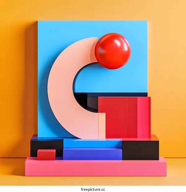 Abstract Geometric Shapes 3D Render With Colorful  