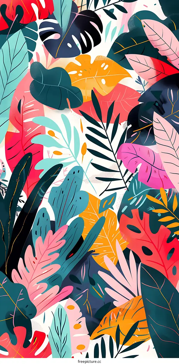 Colorful Tropical Leaves Seamless Pattern Illustration