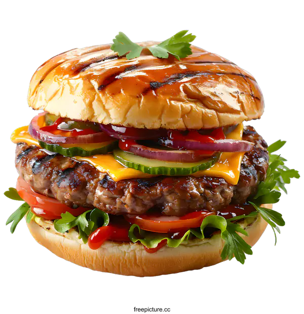 [Transparent Background PNG]Delicious burger with cheese and vegetables