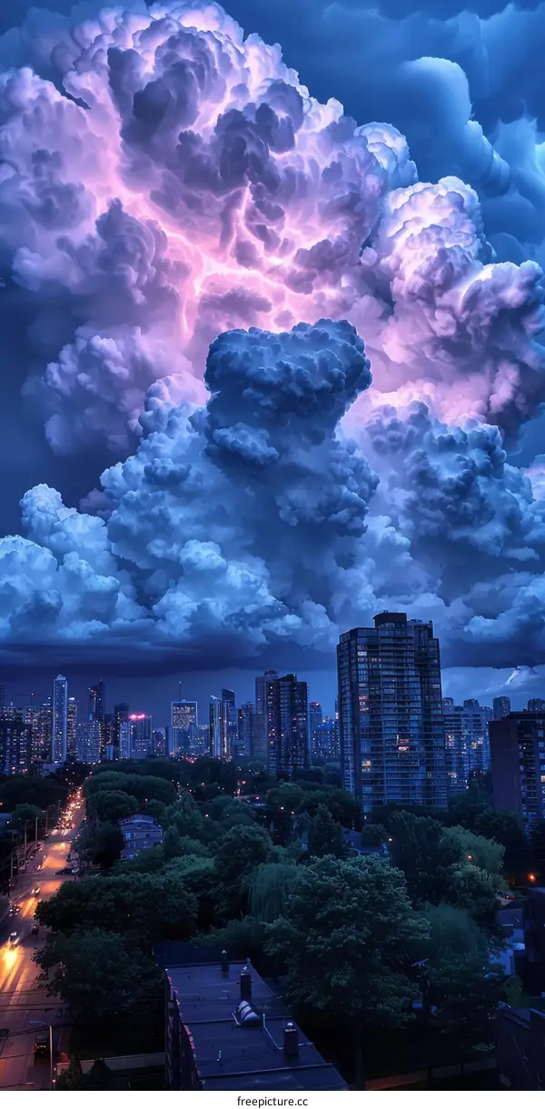 Stormy Blue and Purple Clouds Over the City
