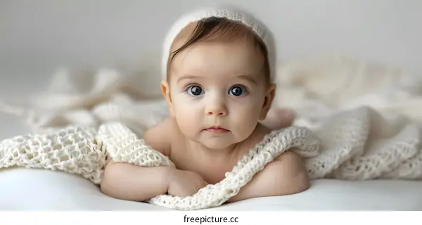 Baby girl in a white blanket