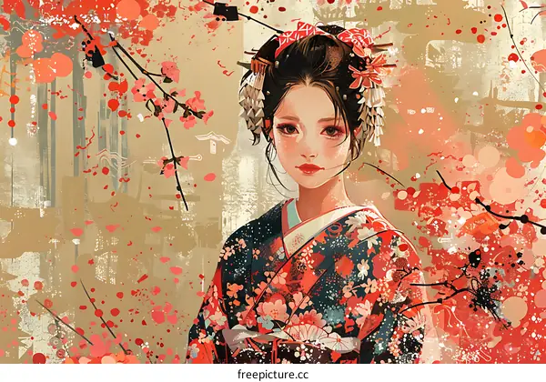 A Japanese Geisha in a Kimono