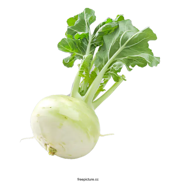 [Transparent Background PNG]Fresh Green Kohlrabi with Leaves Isolated on White Background
