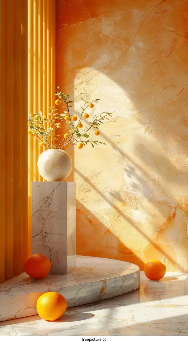 Elegant Orange Still Life with Marble and Light