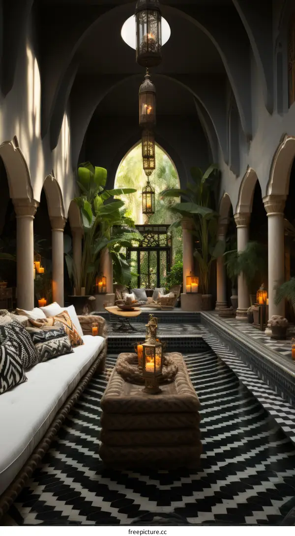 Elegant and Luxurious Moroccan Style Courtyard with Pool
