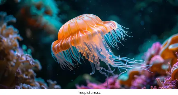Captivating Orange Jellyfish in Marine Habitat