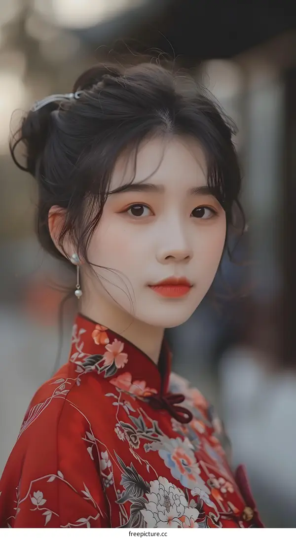 Portrait of a Beautiful Young Asian Woman in Traditional Chinese Clothing