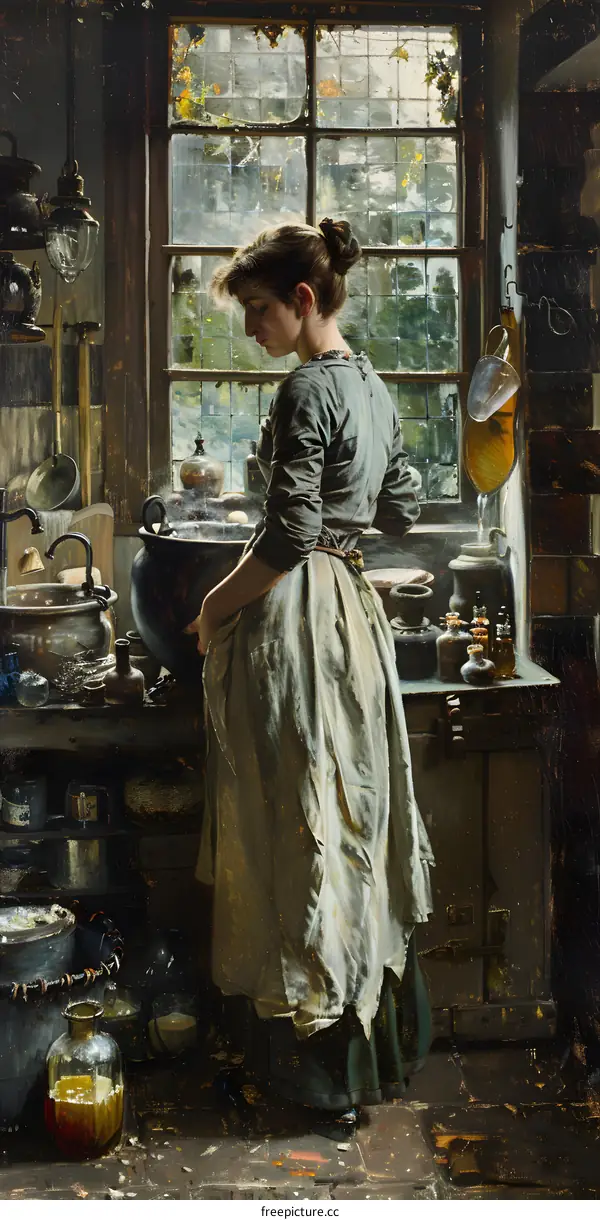 A Young Woman Cooking in a Kitchen