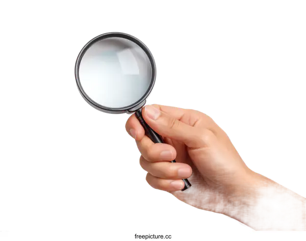 [Transparent Background PNG]Hand Holding Magnifying Glass on White Background