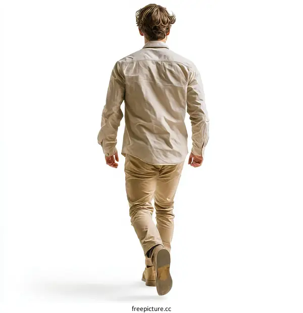 Man in Beige Shirt and Pants Walking