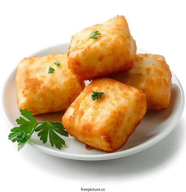 Fried potato patties on white plate