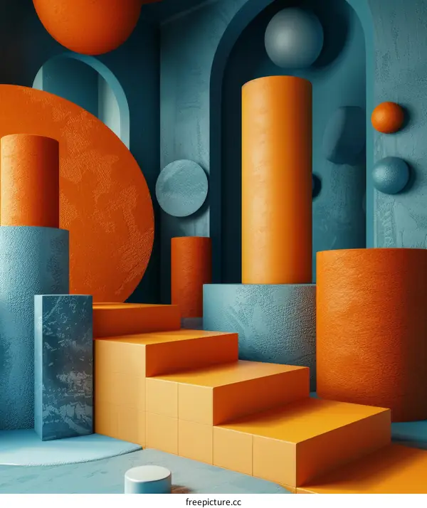 Abstract 3D Illustration Orange and Blue Geometric Shapes