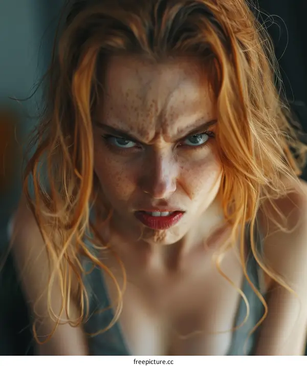 Close Up Portrait of a Woman with Fierce Expression