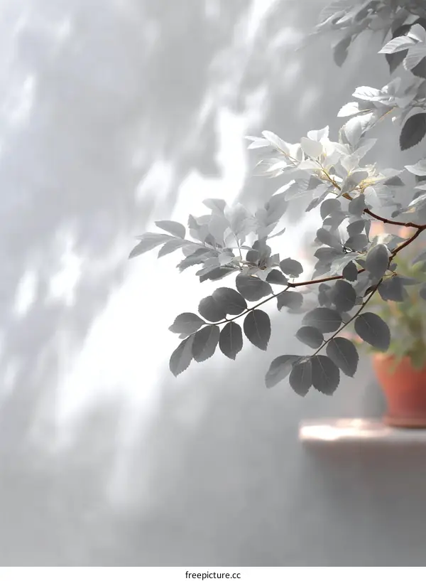 Gray Scale Nature View of Branches with Leaves