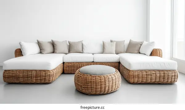 Modern Wicker Sectional Sofa Set with Cushions
