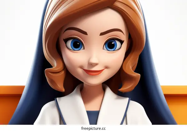 3D illustration of a young woman wearing a nun's habit