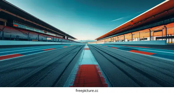 An empty race track on a bright blue day