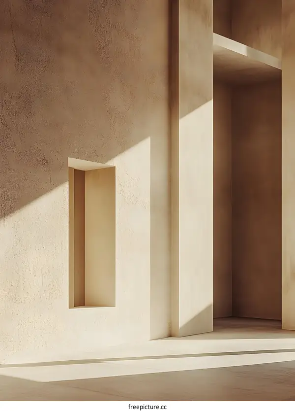 Minimalist Beige Concrete Room With Sunlight