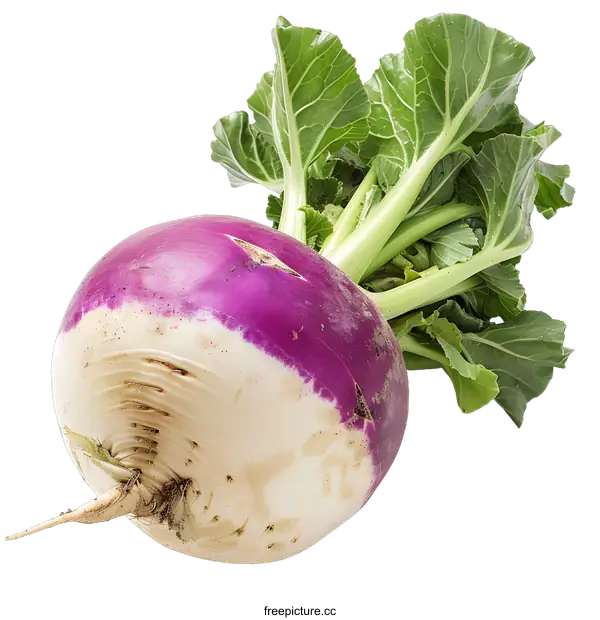 [Transparent Background PNG]Fresh Purple Turnip with Green Leaves Isolated on White Background