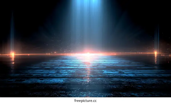 Abstract Futuristic Light Beams on Water Surface