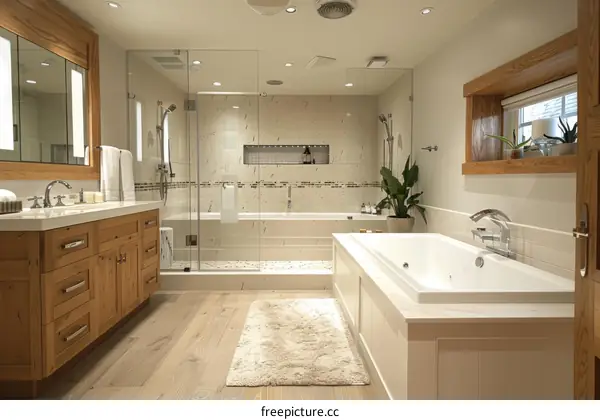 Modern Luxury Bathroom with Wooden Cabinets