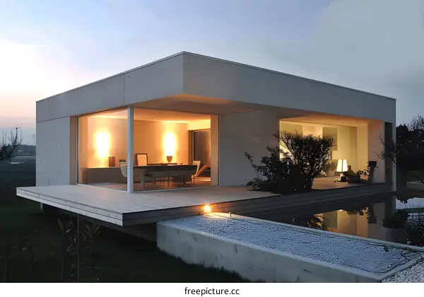 Modern Minimalist Concrete Home with Large Windows and a Pool