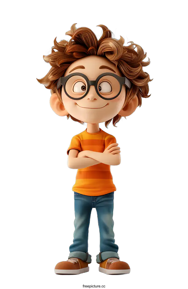 [Transparent Background PNG]3D illustration of a boy with glasses