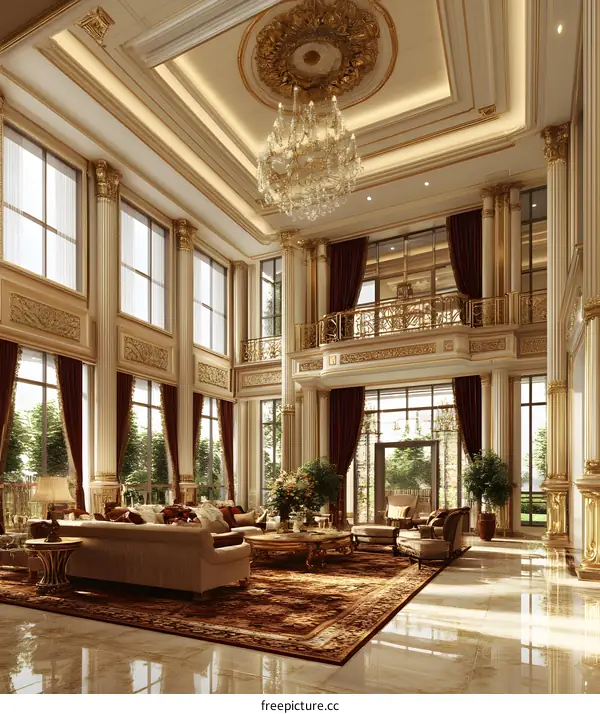 Luxury Living Room Interior Design With Gold Accents And Chandelier