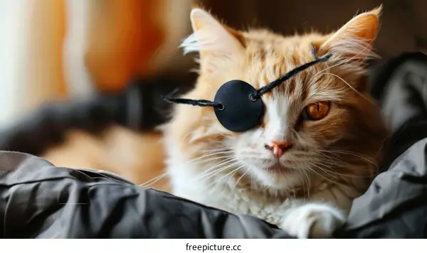 ginger cat wearing an eye patch